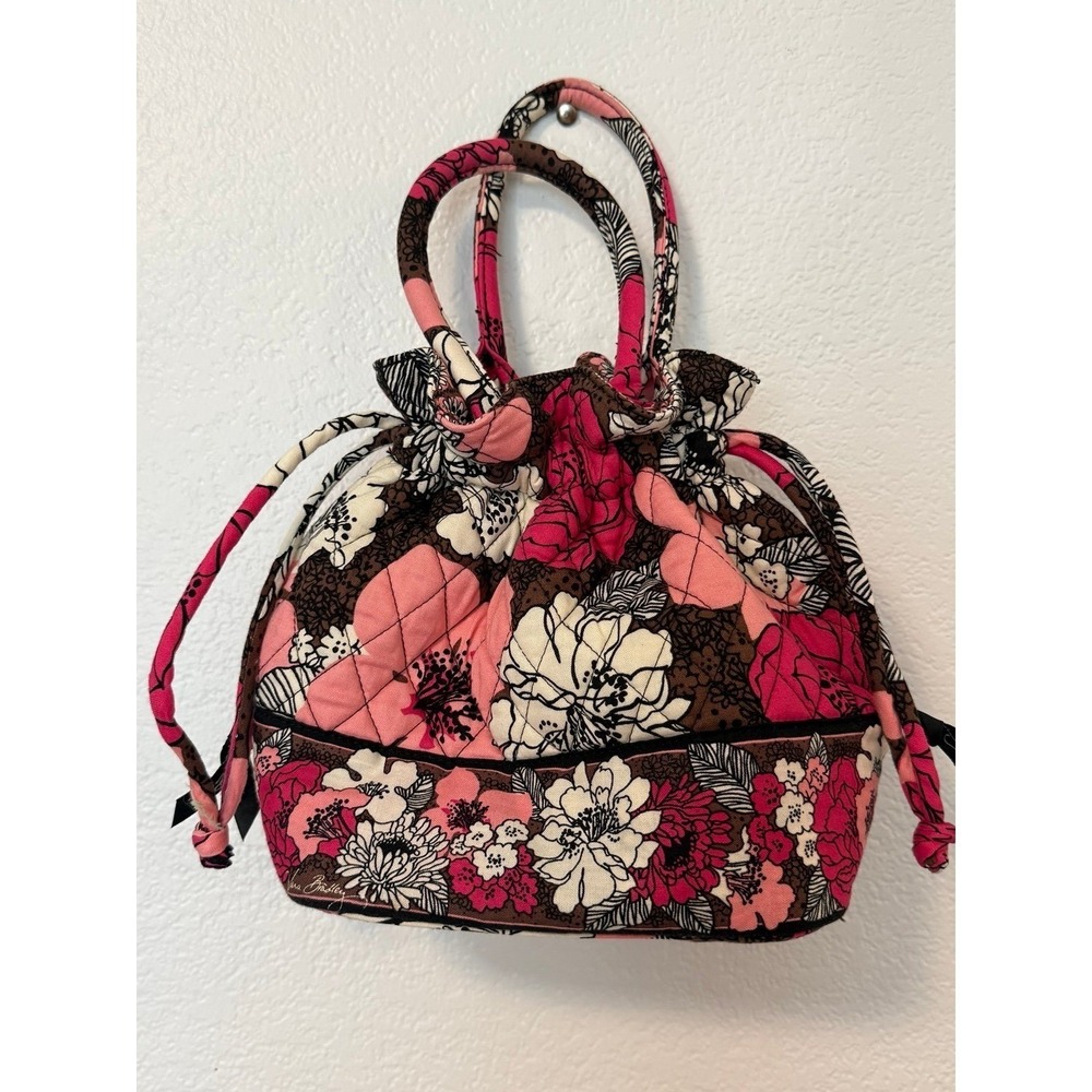 Vera Bradley Mocha Rouge Retired Floral Quilted Drawstring Tote Bag Purse